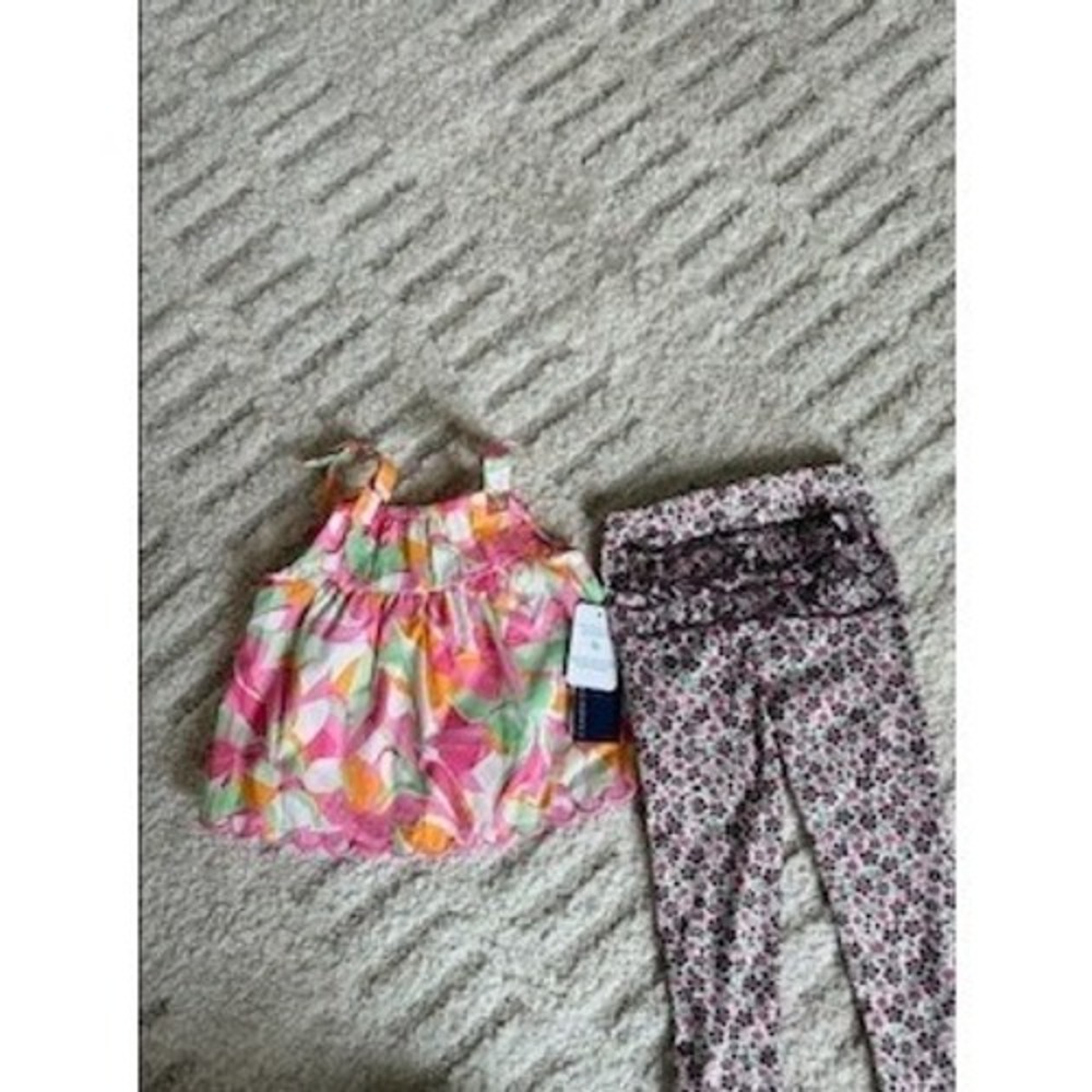 Habitual Girl 2 Piece Floral Top and Leggings Set Pink Orange Green‎ 24M NWT